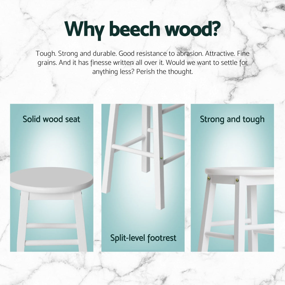 Alston Round Wooden Bar Stools – White – Set of 4