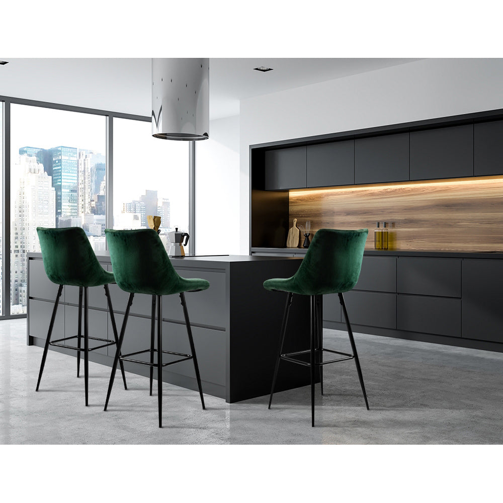 Halston Velvet Shell Bar Stools – Green – Set of 2