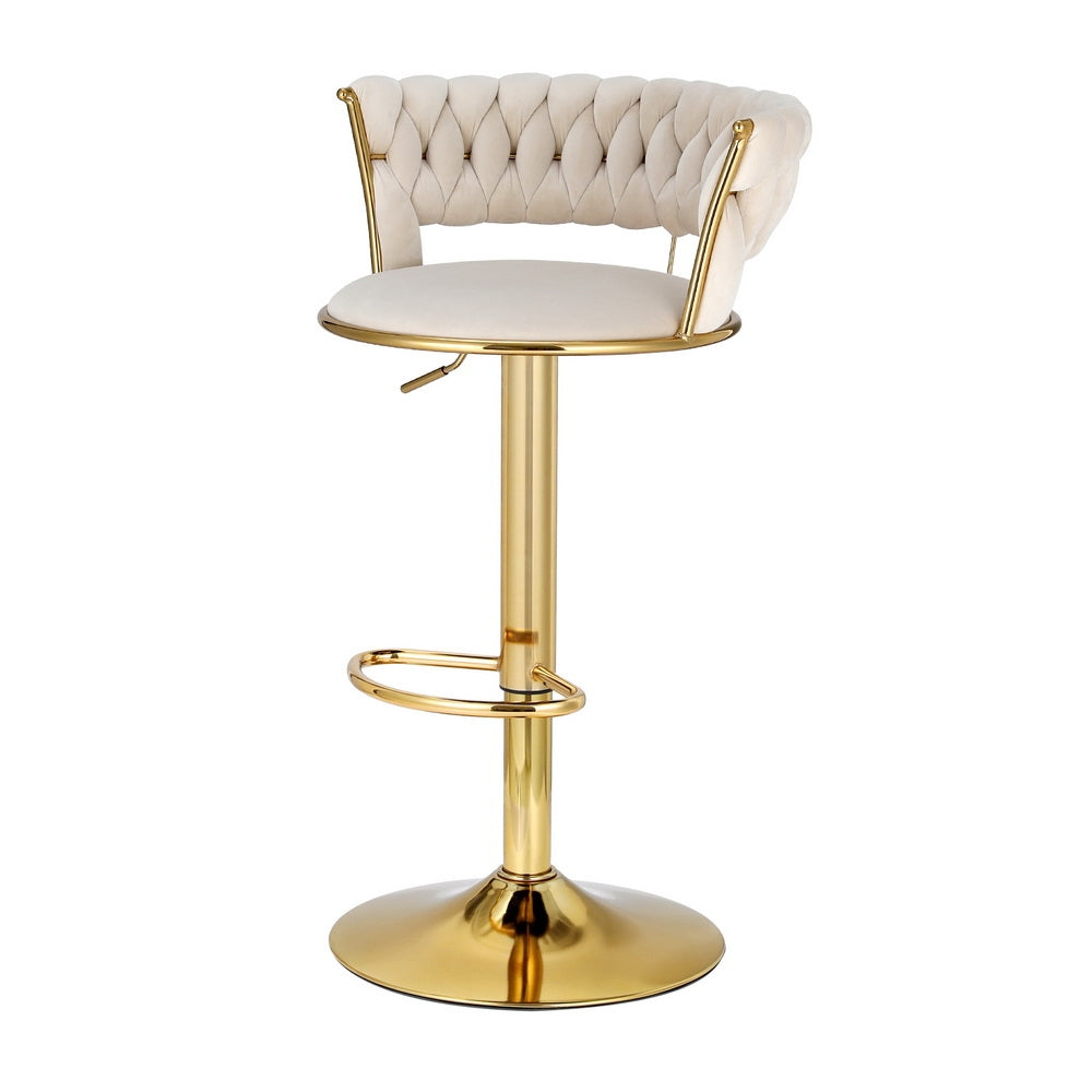 Rowan Gas Lift Velvet Bar Stools – Beige / Cream – Set of 2