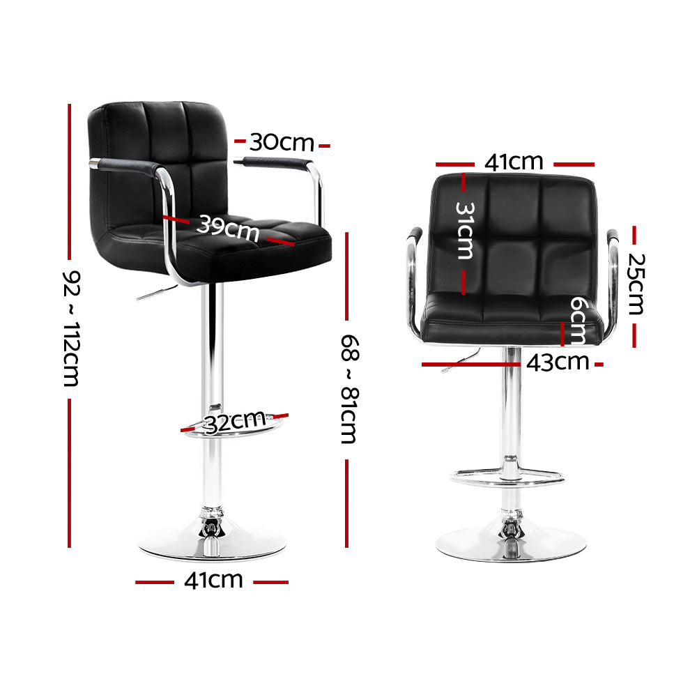 Kensington Leather Gas Lift Bar Stools – Black – Set of 2