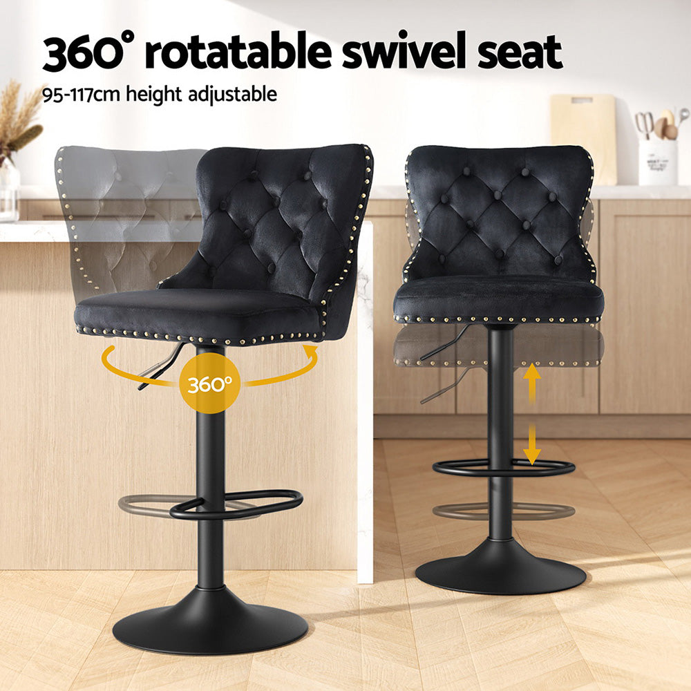 Haven Velvet Bar Stool – Black – Single