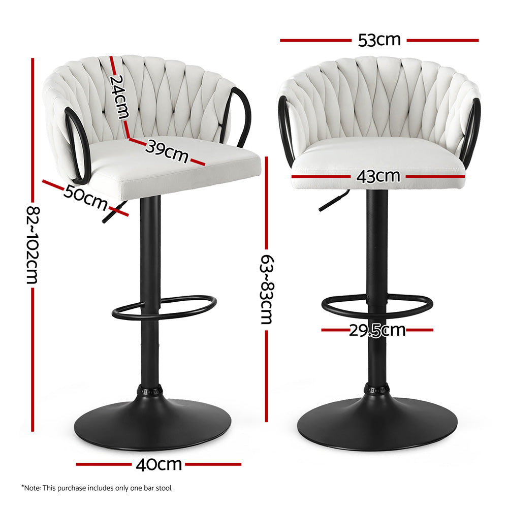 Alderon Woven Velvet Bar Stool – Ivory – Single
