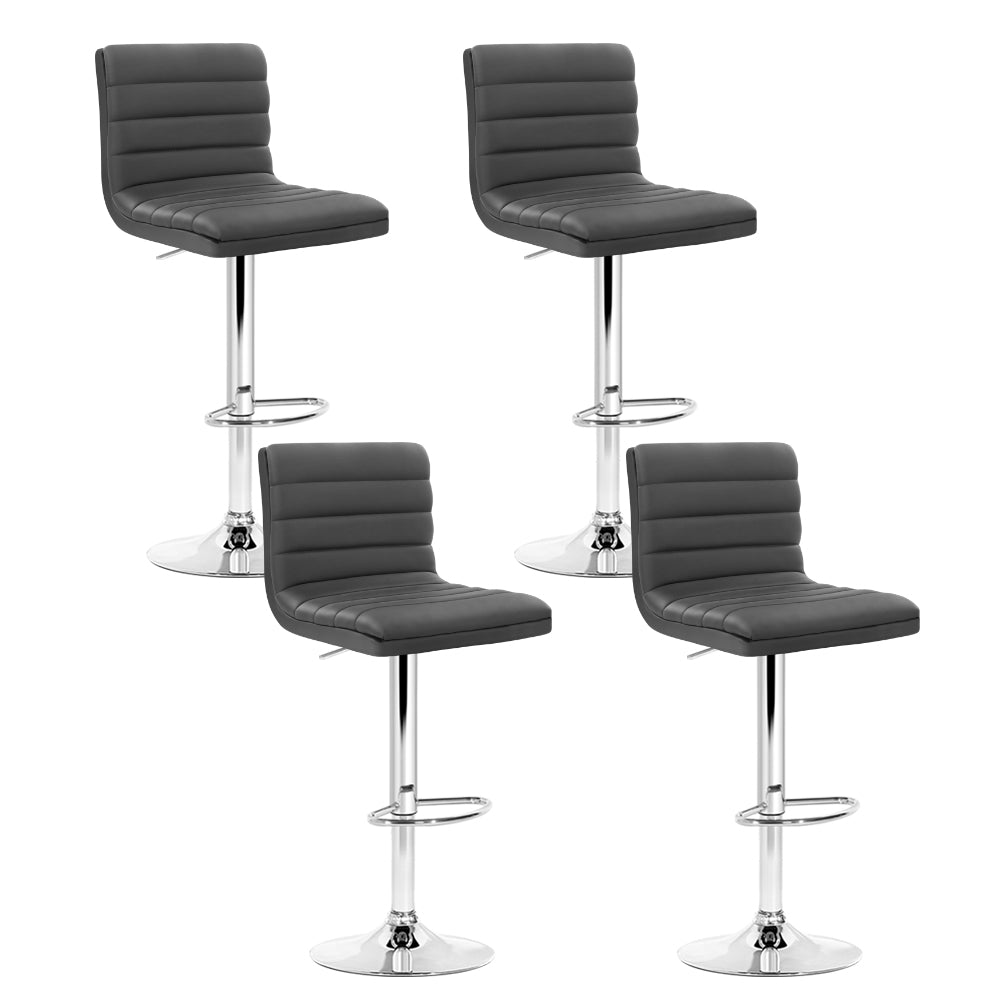 Haven Set of 4 PU Leather Lined Pattern Bar Stools - Grey and Chrome