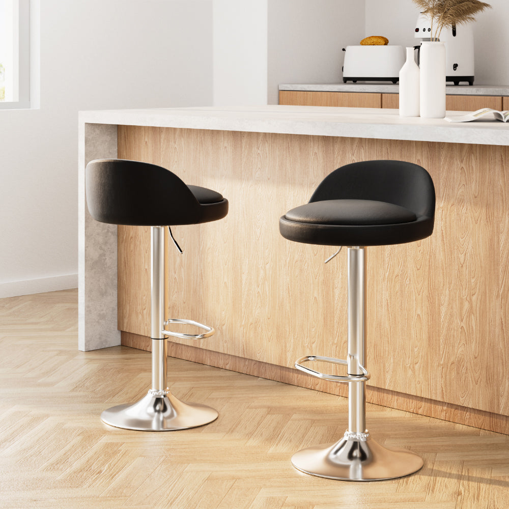 Haven 2x Bar Stools PU Leather Gas Lift Black