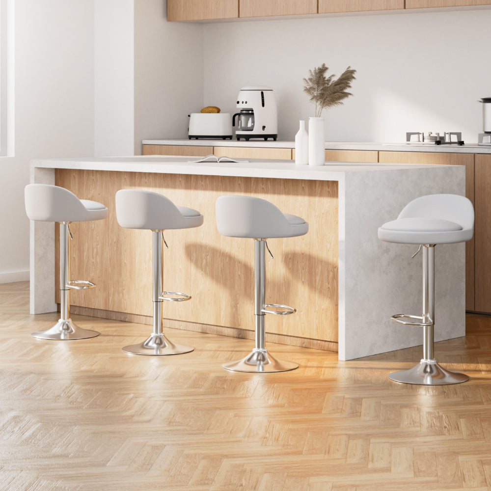 Cove 4x Bar Stools PU Leather Gas Lift White