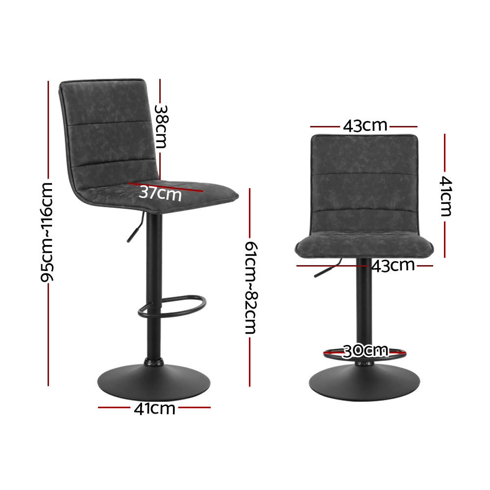 Marlon Leather Bar Stools – Grey – Set of 2