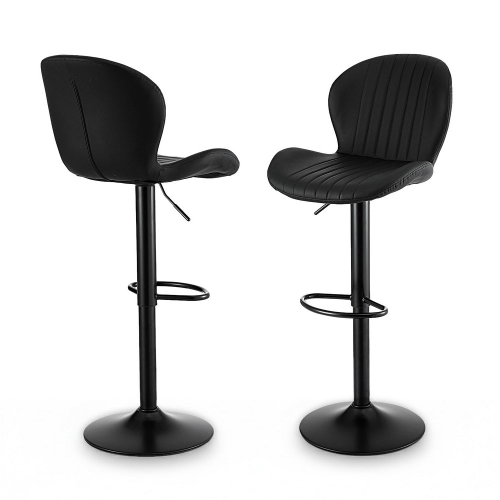 Atlas 2x Bar Stools Kitchen Swivel Gas Lift Counter Chair Shell Leather Black