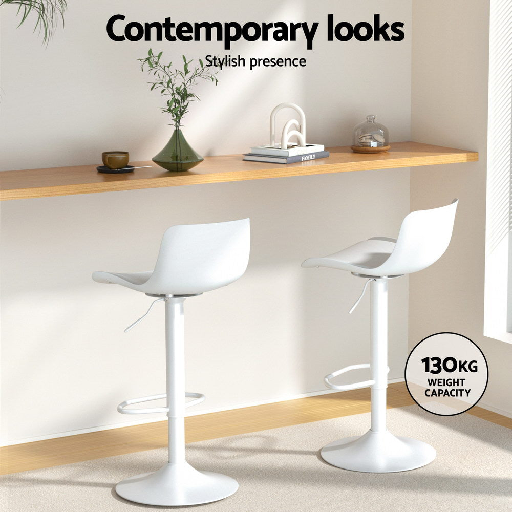 Callan Gas Lift Swivel Bar Stools – White – Set of 2