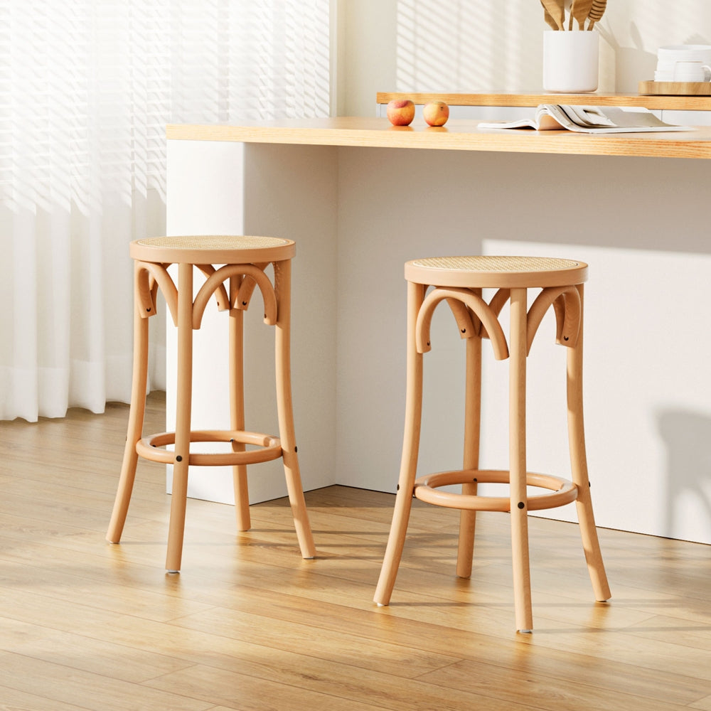 Cove 2x Bar Stoosl Rattan Seat Wooden