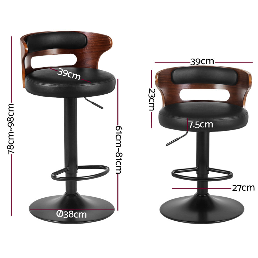 Fiora Gas Lift Leather Bar Stools – Black – Set of 2