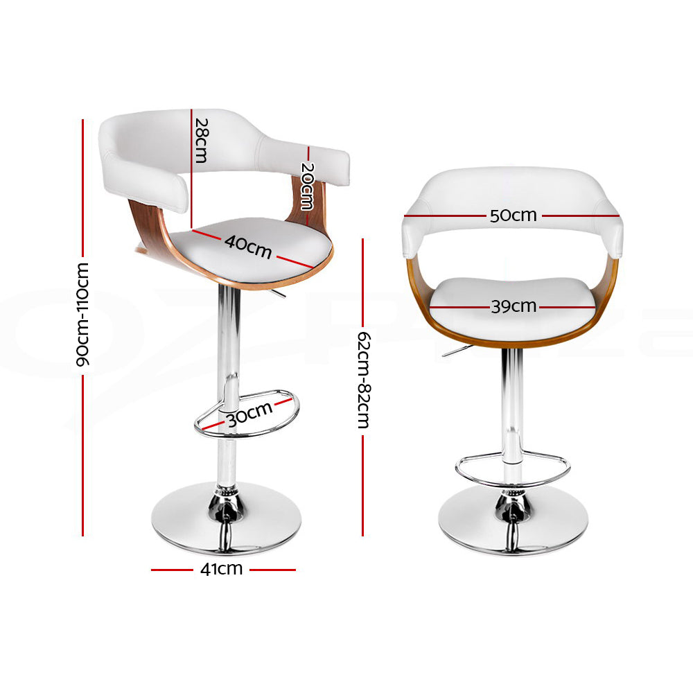 Valencia Gas Lift Bar Stools with Armrests – White – Set of 2