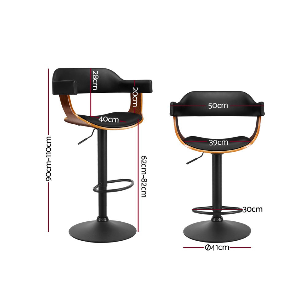 Kairo Leather Bar Stools with Armrests – Black – Set of 2