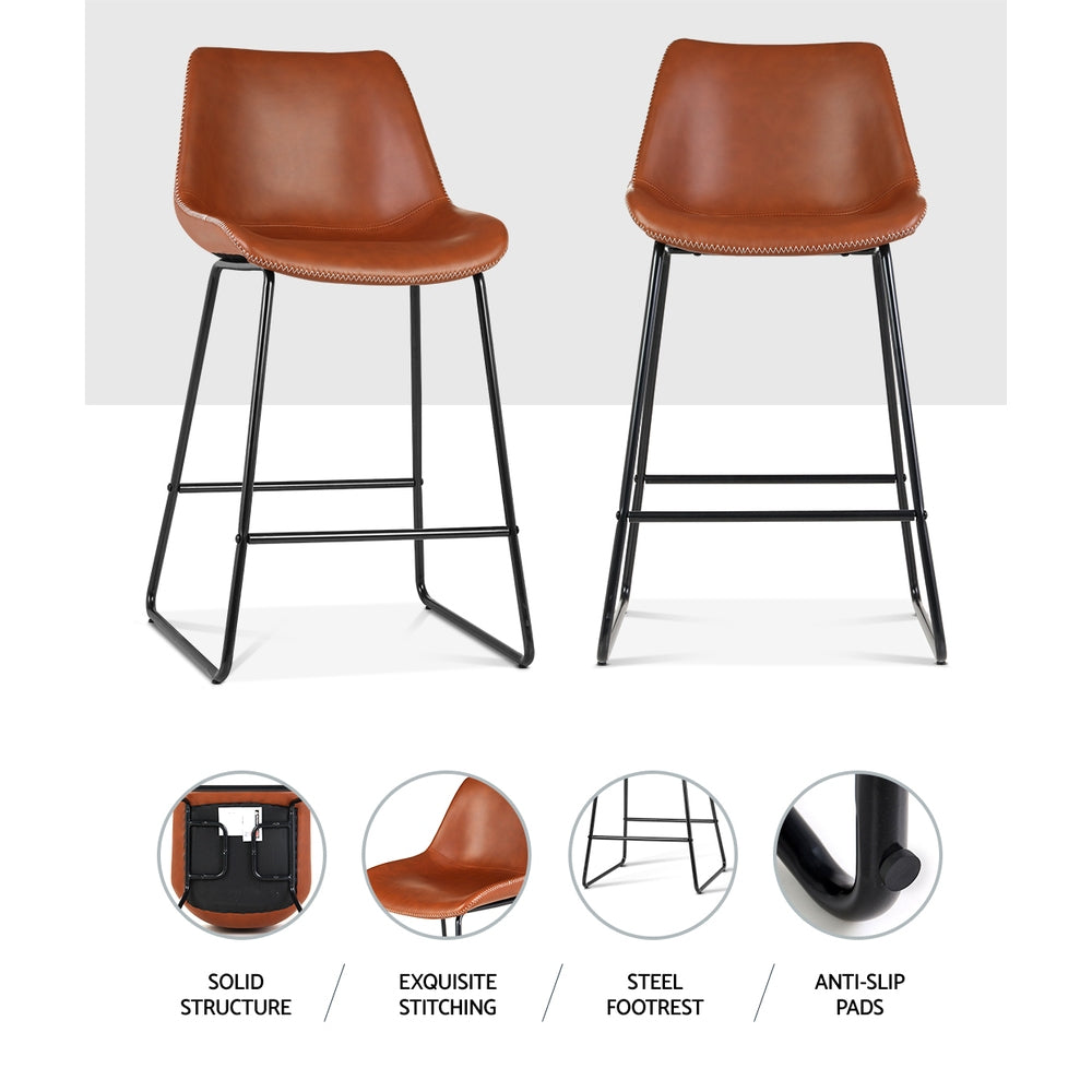Alderon Leather Bar Stools – Brown – Set of 2