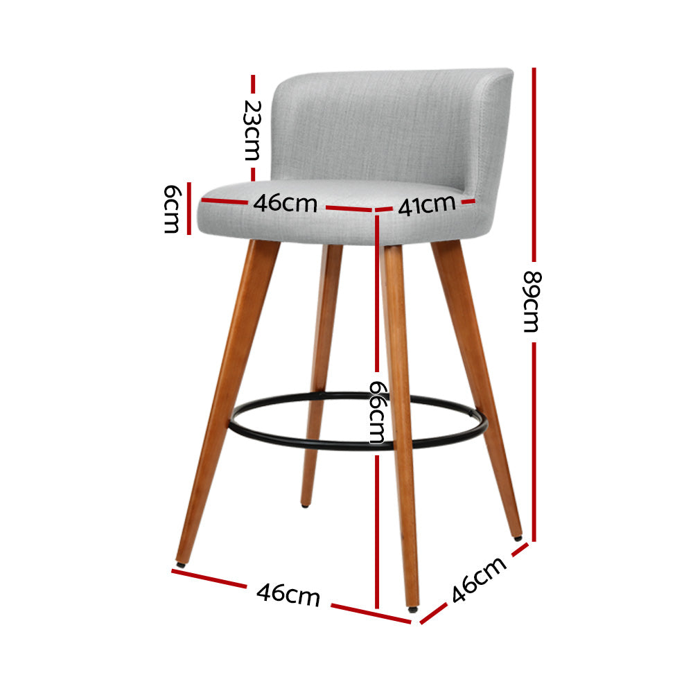 Thornton Fabric Bar Stools – Light Grey – Set of 2