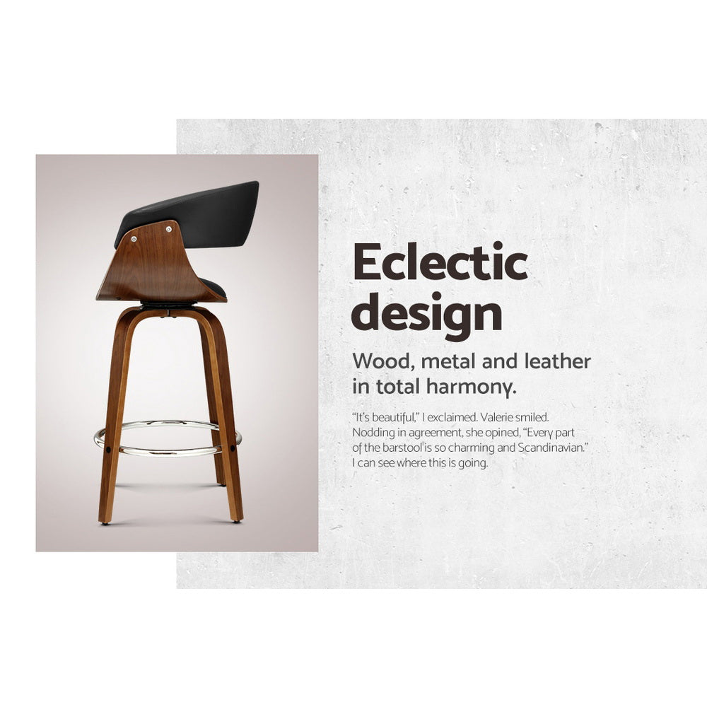 Walton Swivel Bar Stools – Black Leather – Set of 2