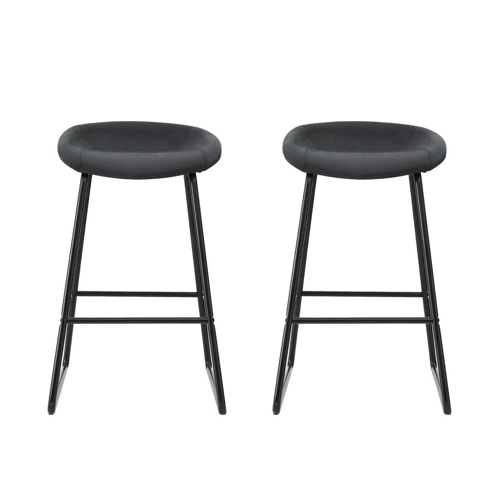 Preston Leather Metal Bar Stools – Black – Set of 2