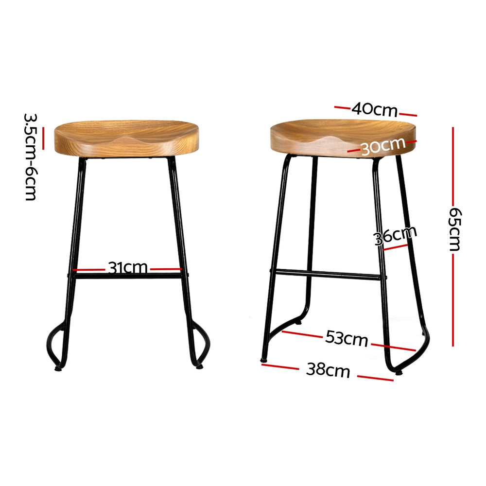 Hudson Elm Wood Backless Bar Stools – Brown – 65 cm – Set of 4