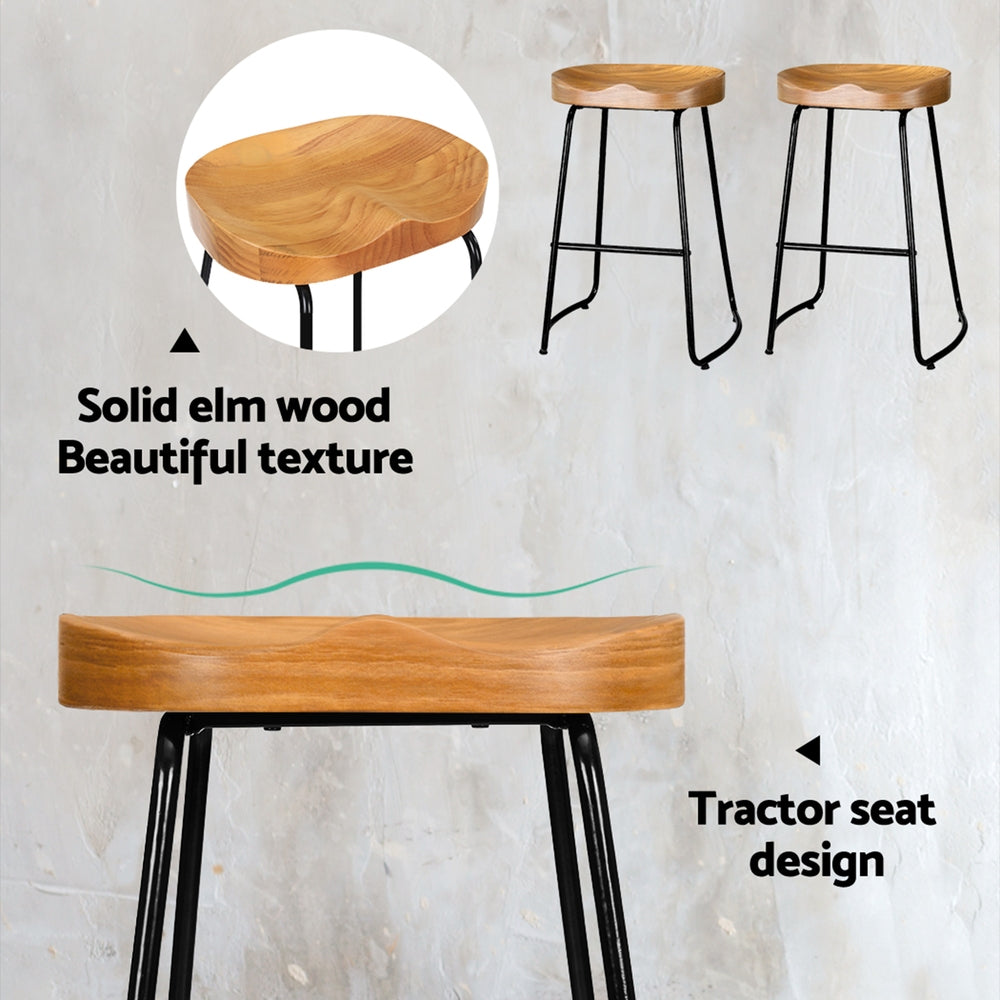 Hudson Elm Wood Backless Bar Stools – Brown – 65 cm – Set of 4
