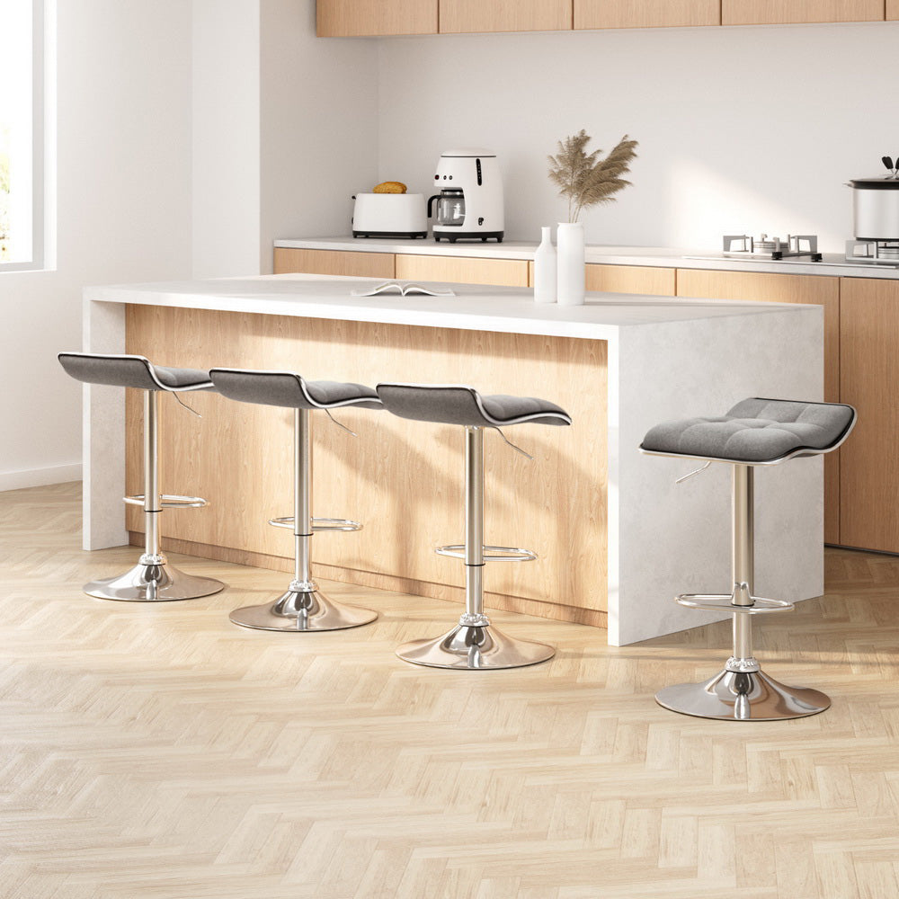 Linden 4x Bar Stools Linen Padded Gas Lift