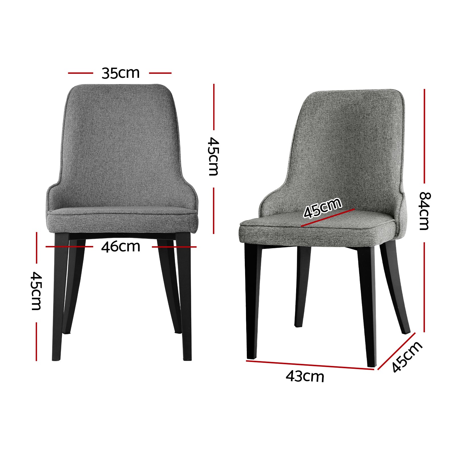Domus High Back Linen Dining Chairs – Grey – Set of 4