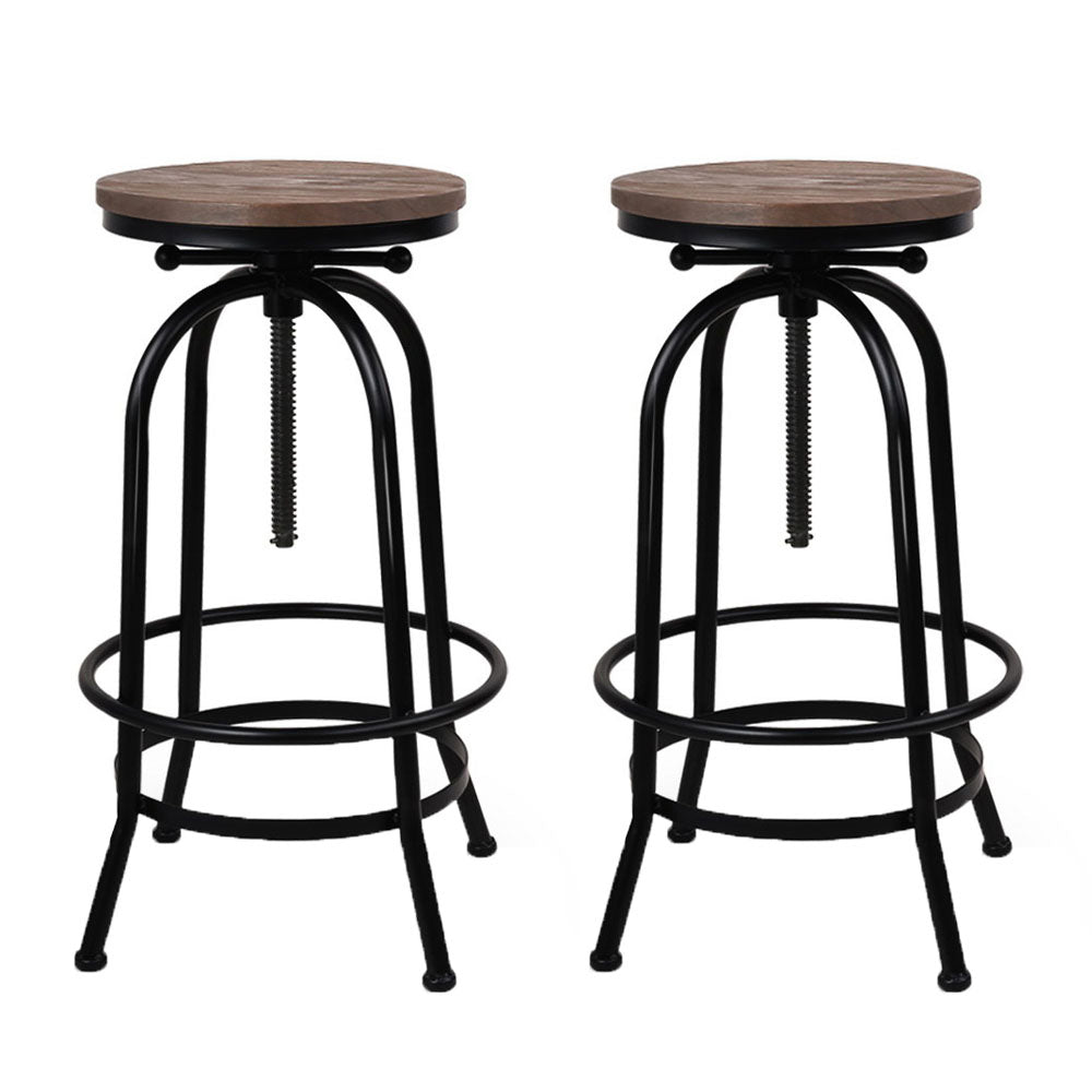 Hudson Adjustable Bar Stools – Brown – Set of 2