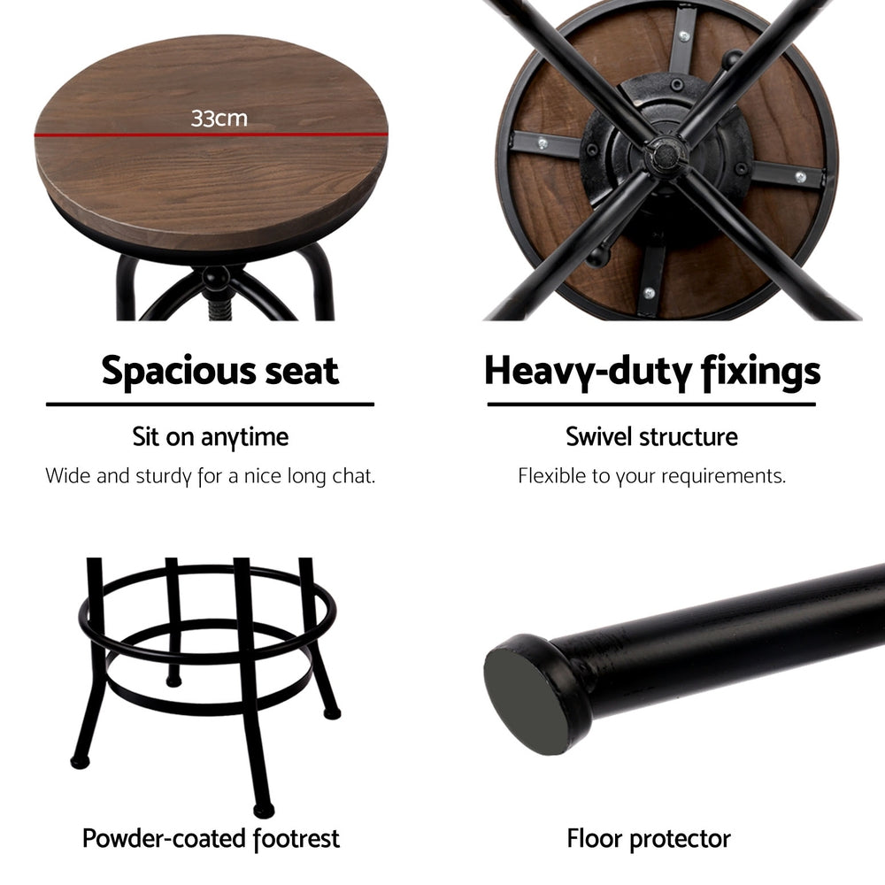 Hudson Adjustable Bar Stools – Brown – Set of 2
