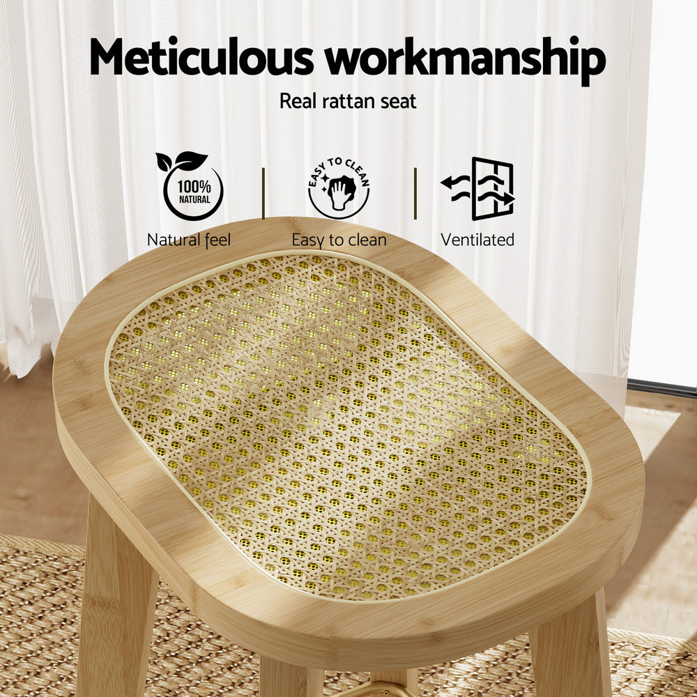 Linden Bamboo Rattan Bar Stools – Natural – Set of 4