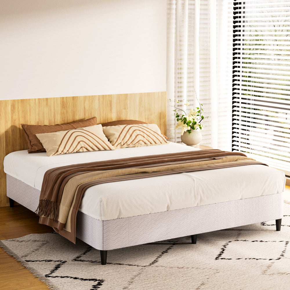 Elora Upholstered Metal Bed Frame – Grey – King