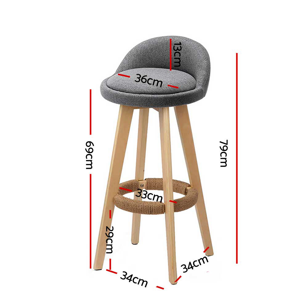 Meridian Fabric Backrest Bar Stools – Grey – Set of 2