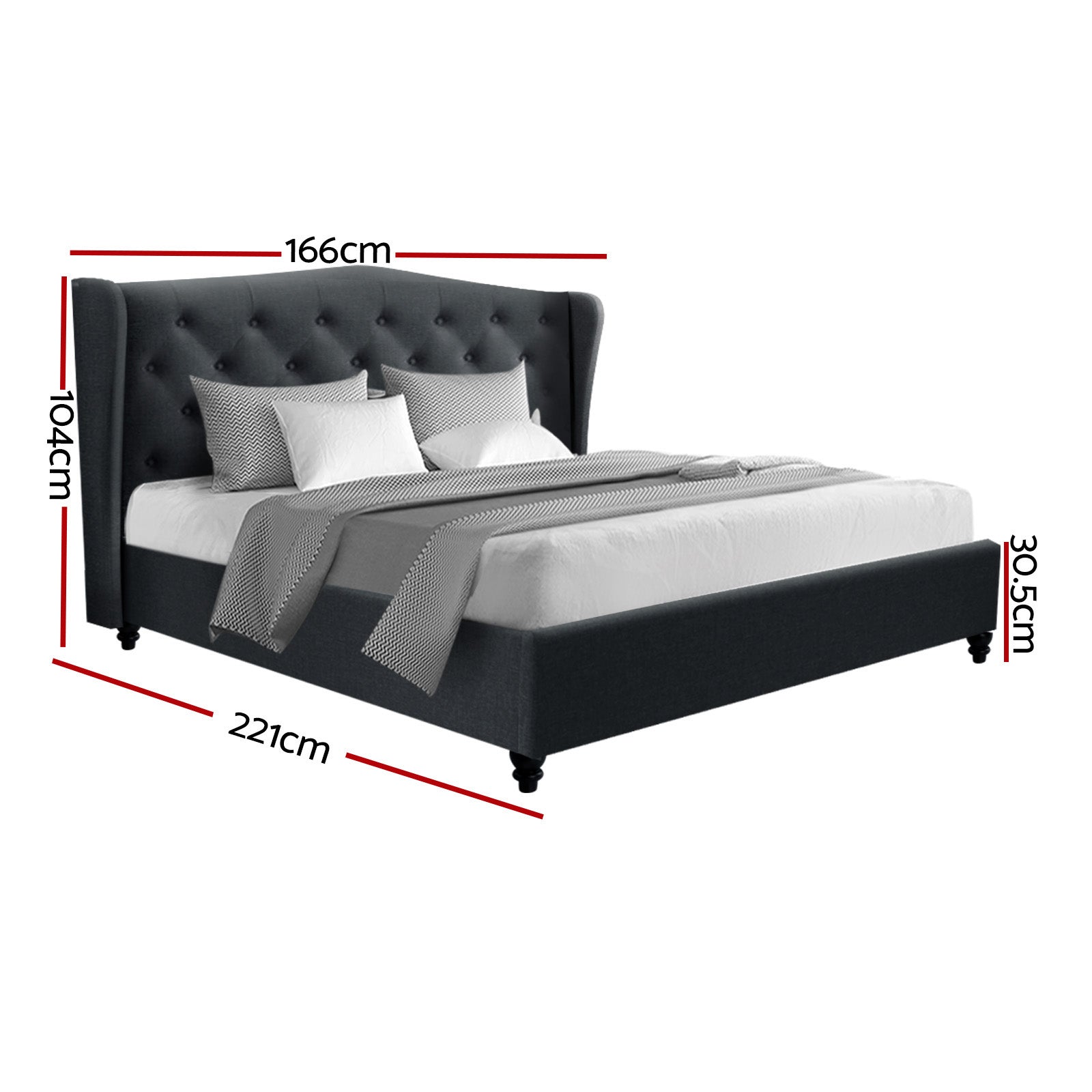 Genevieve French Provincial Linen Bed Frame – Charcoal – Queen