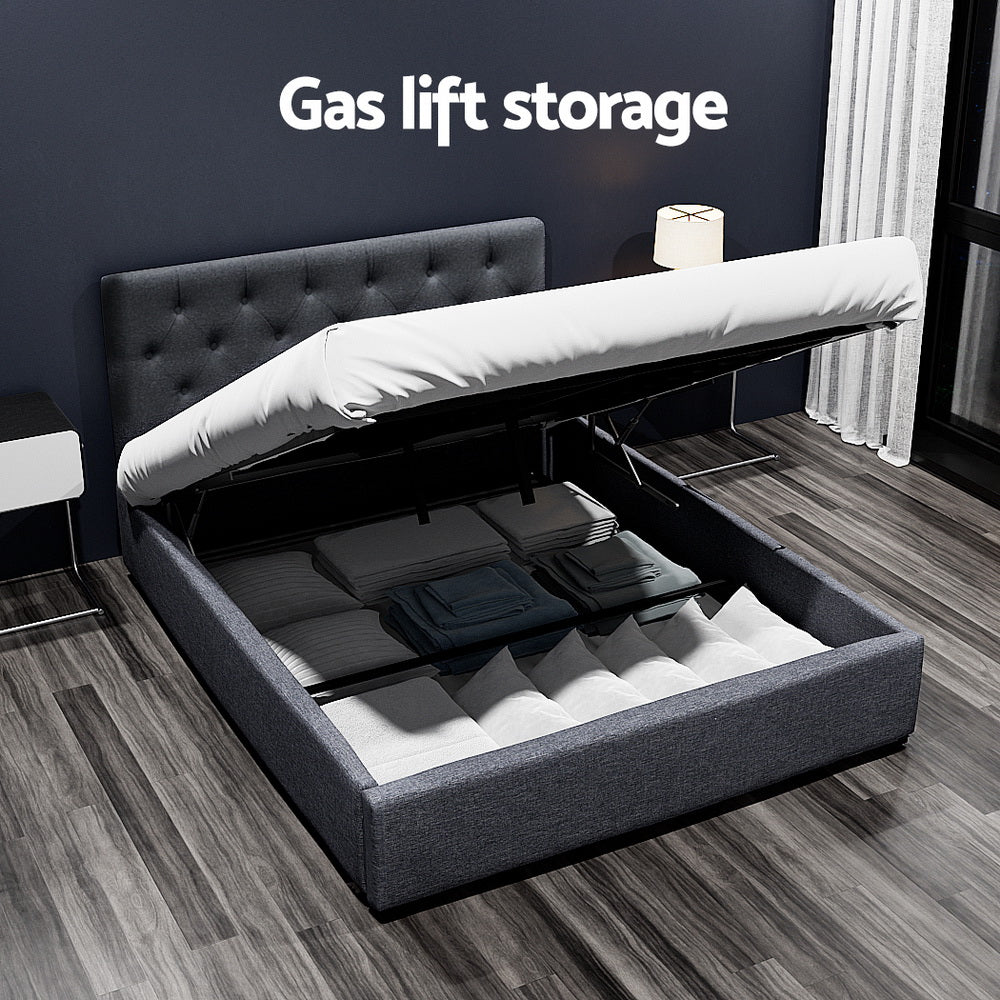 Sorren Gas Lift Linen Bed Frame – Charcoal – Double