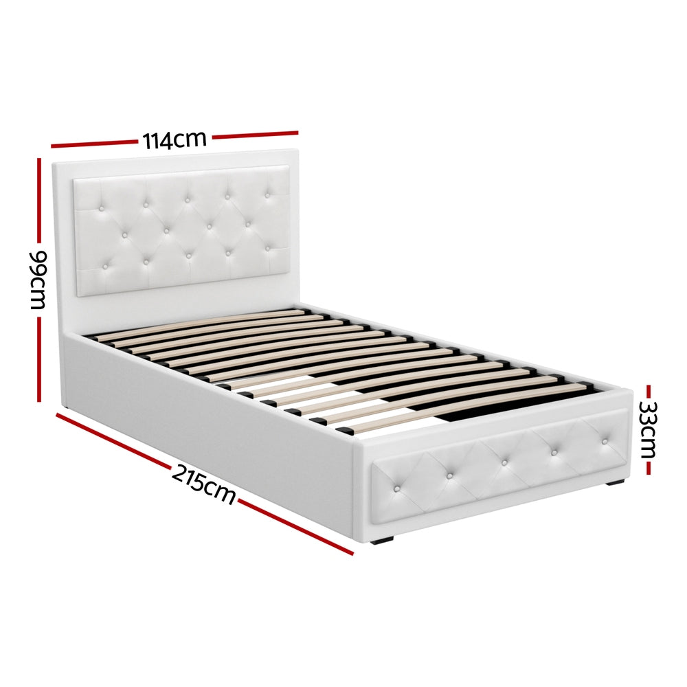Ardmore Gas Lift Leather Bed Frame – White – King Single