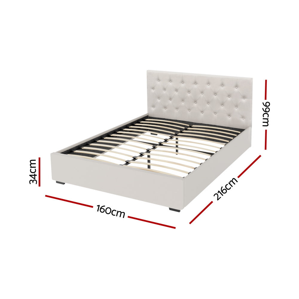 Vila Gas Lift Tufted Bed Frame – Beige – Queen