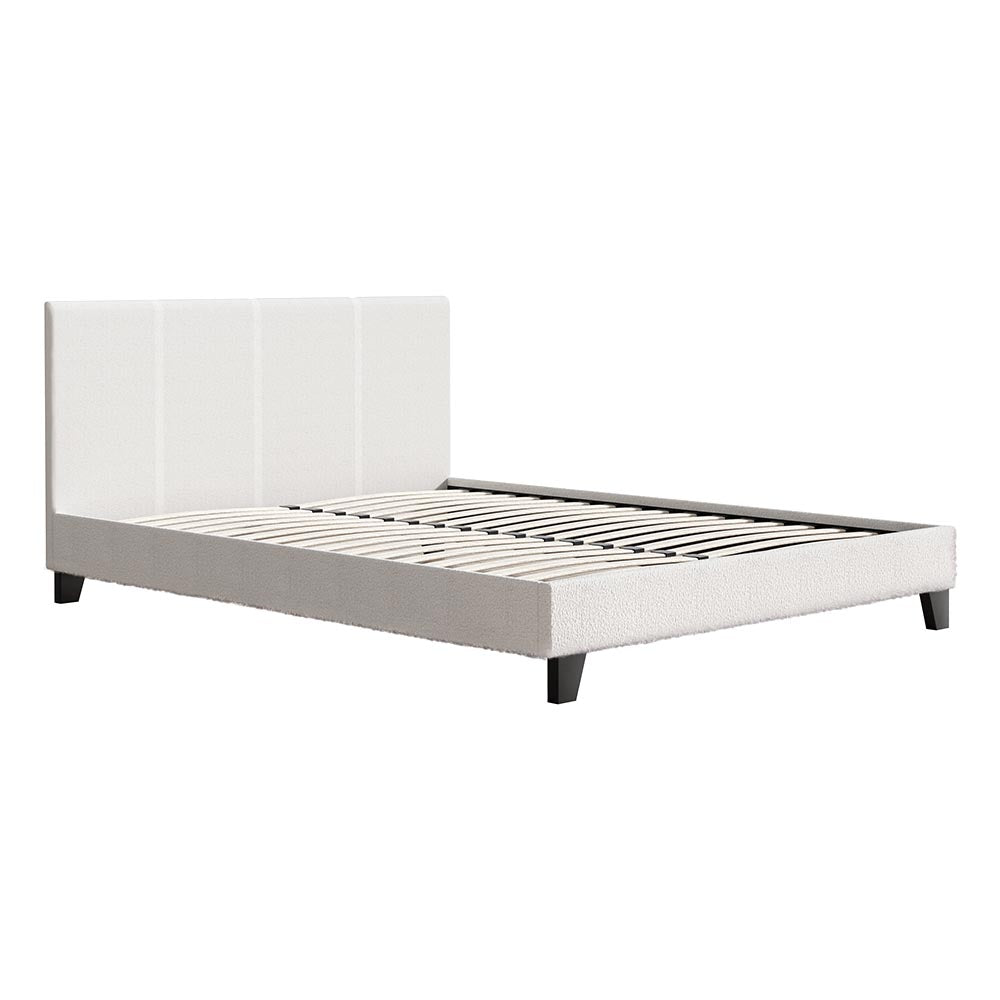 Ardelle Bouclé Upholstered Bed Frame – White – Queen
