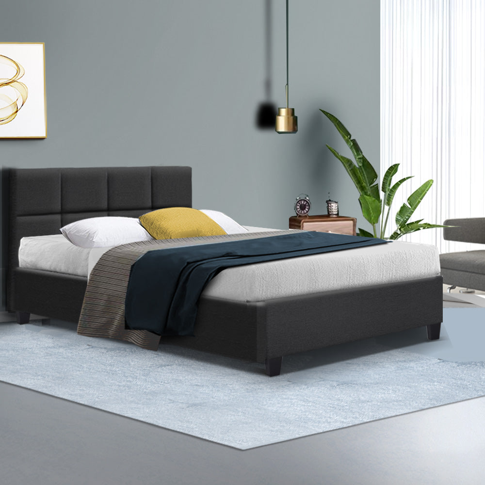 Tivara Linen Upholstered Bed Frame – Charcoal – Double