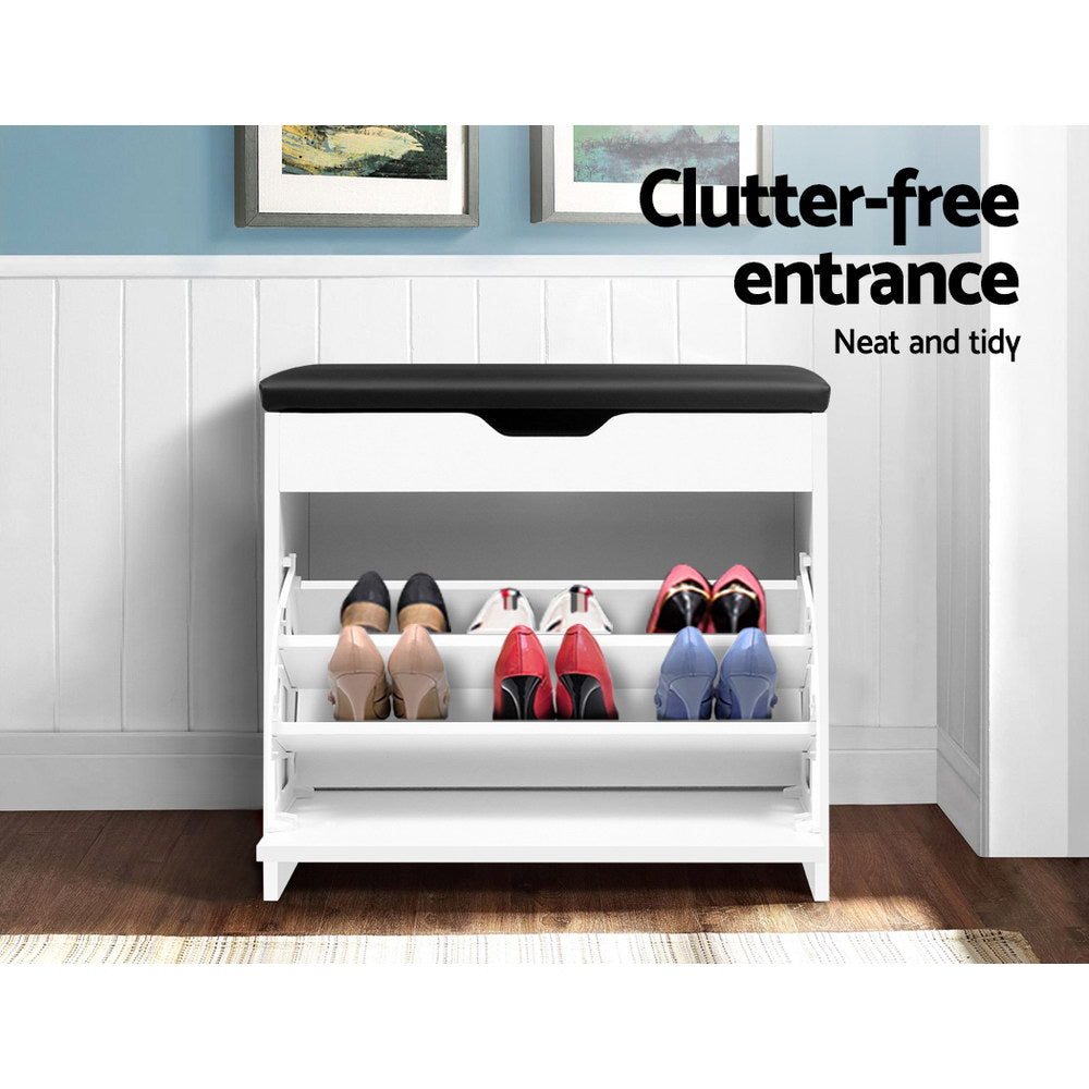 Kallos Shoe Storage Bench – White – 3 Tier