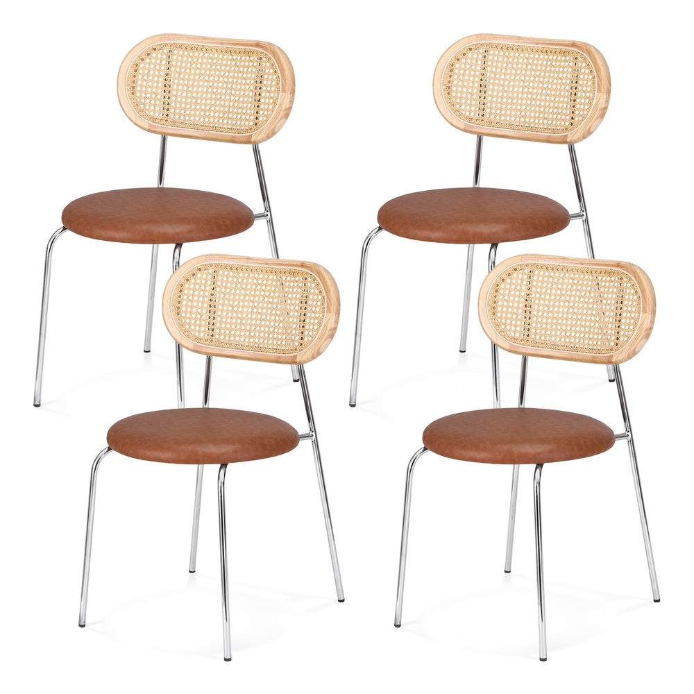 Cove 4x Dining Chairs PU Leather Rattan Kitchen Lounge Cafe Accent Chair Brown