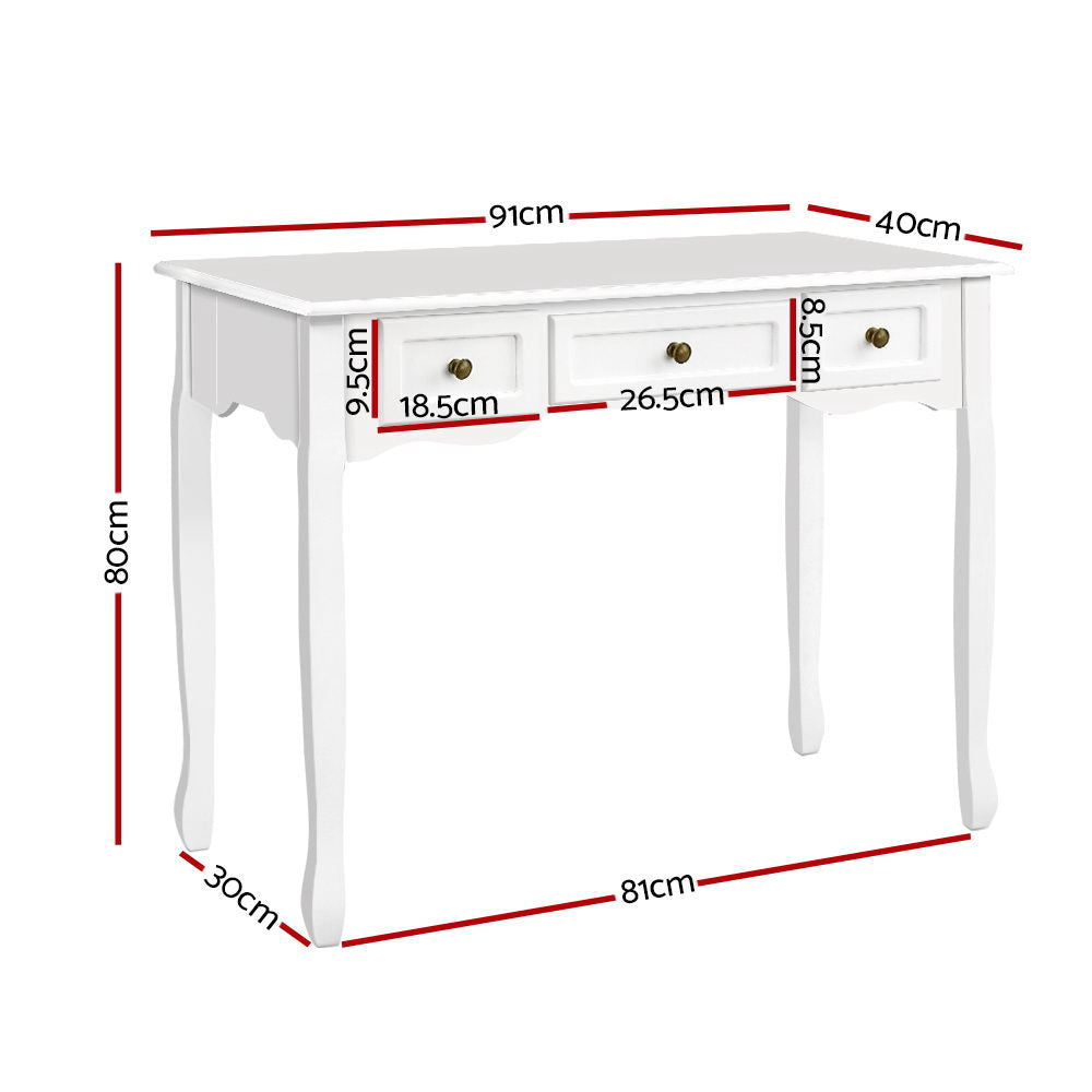 Hamptons Console Table – White – 3 Drawers