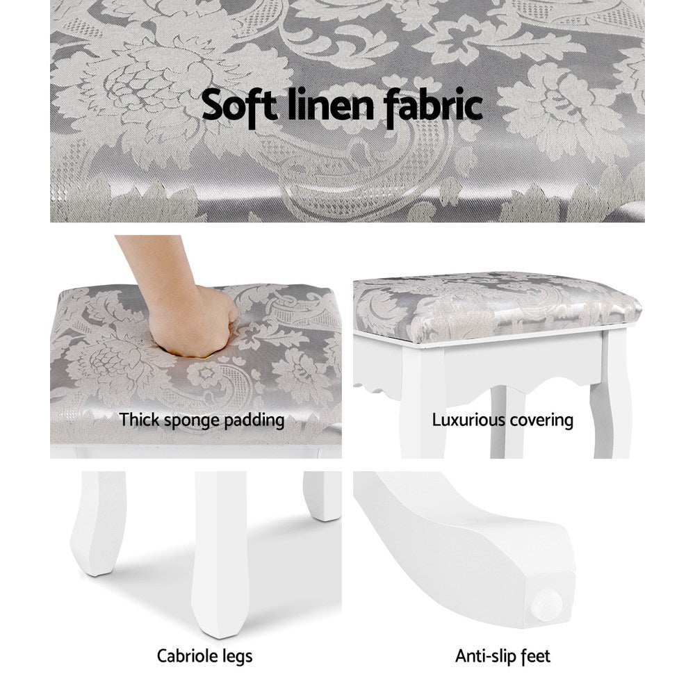 Vivian Velvet Dressing Stool – White – Standard