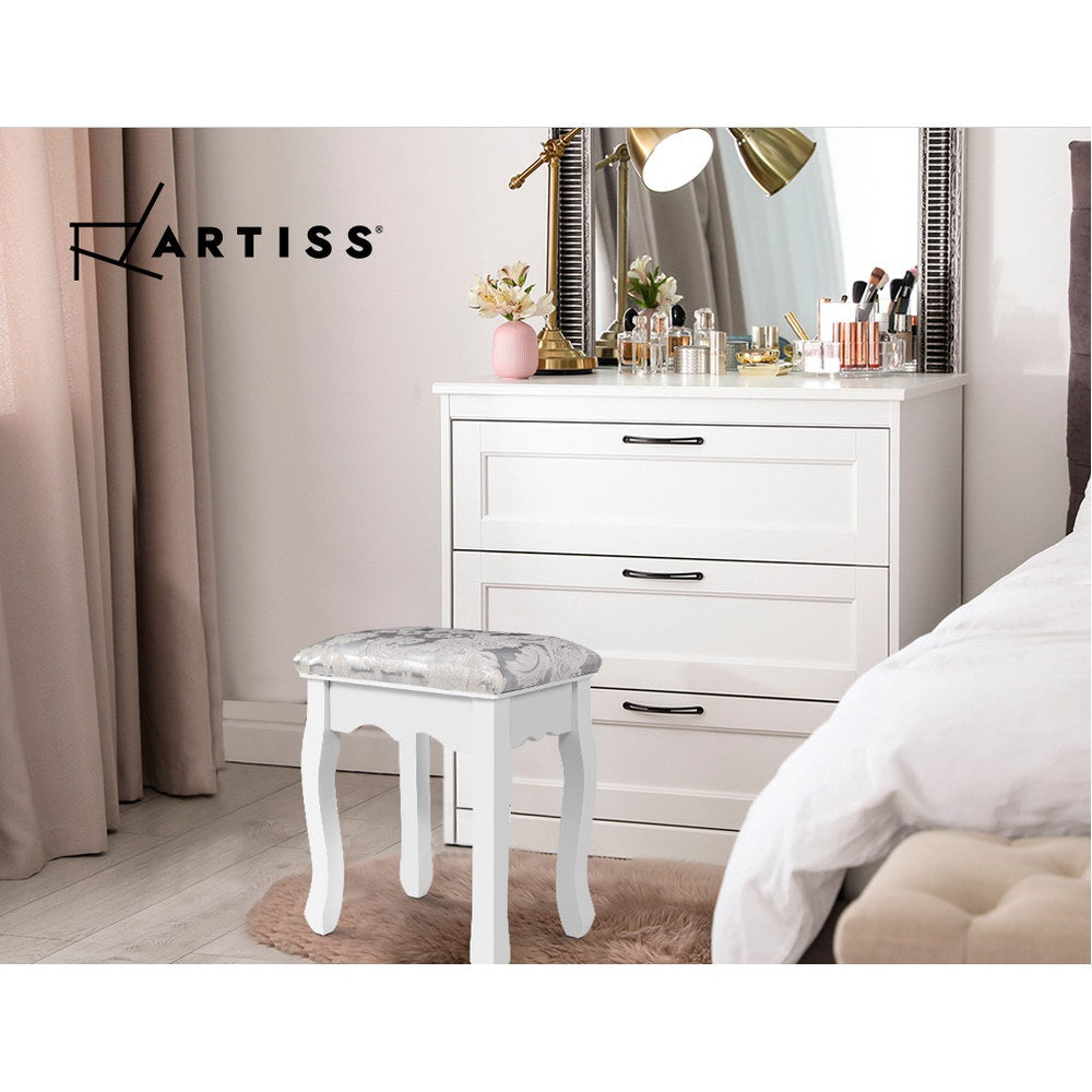 Vivian Velvet Dressing Stool – White – Standard