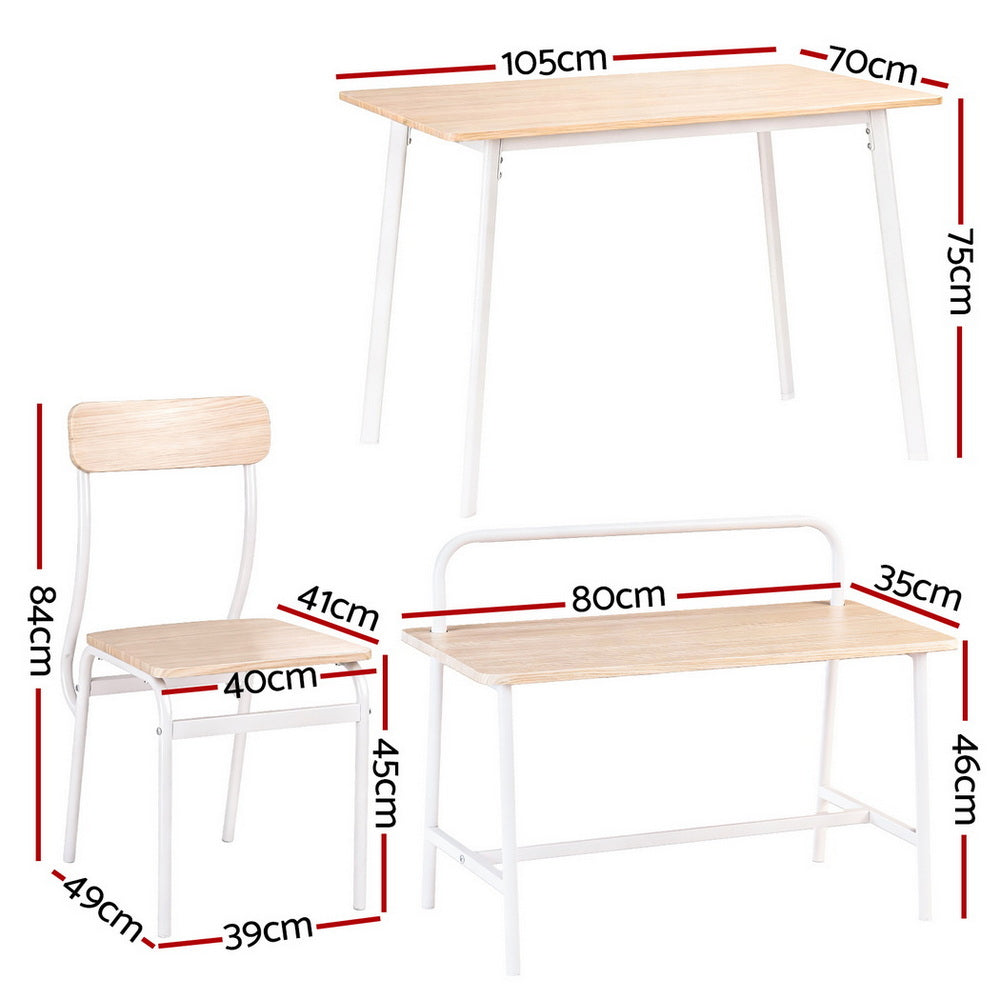 Benson Dining Set – White & Natural – 4 Piece