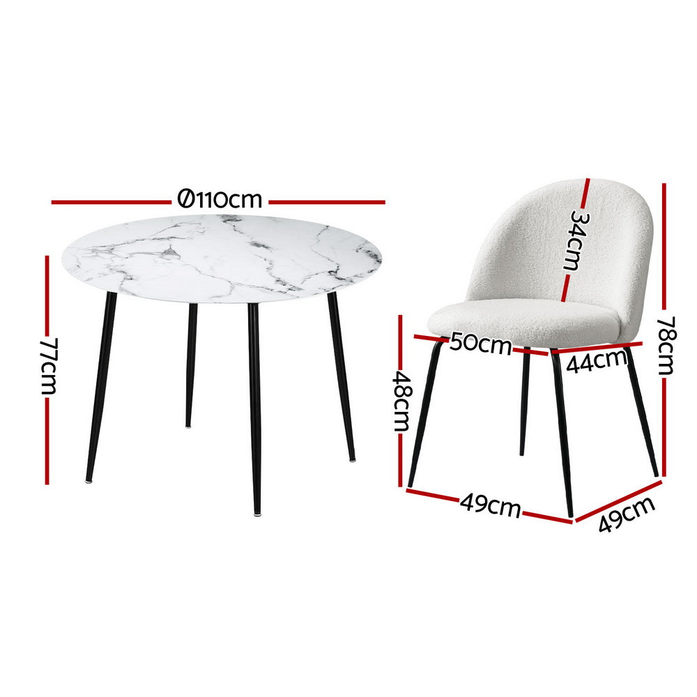 Ventura Dining Set – Marble Table with White Velvet Chairs – 5 Piece
