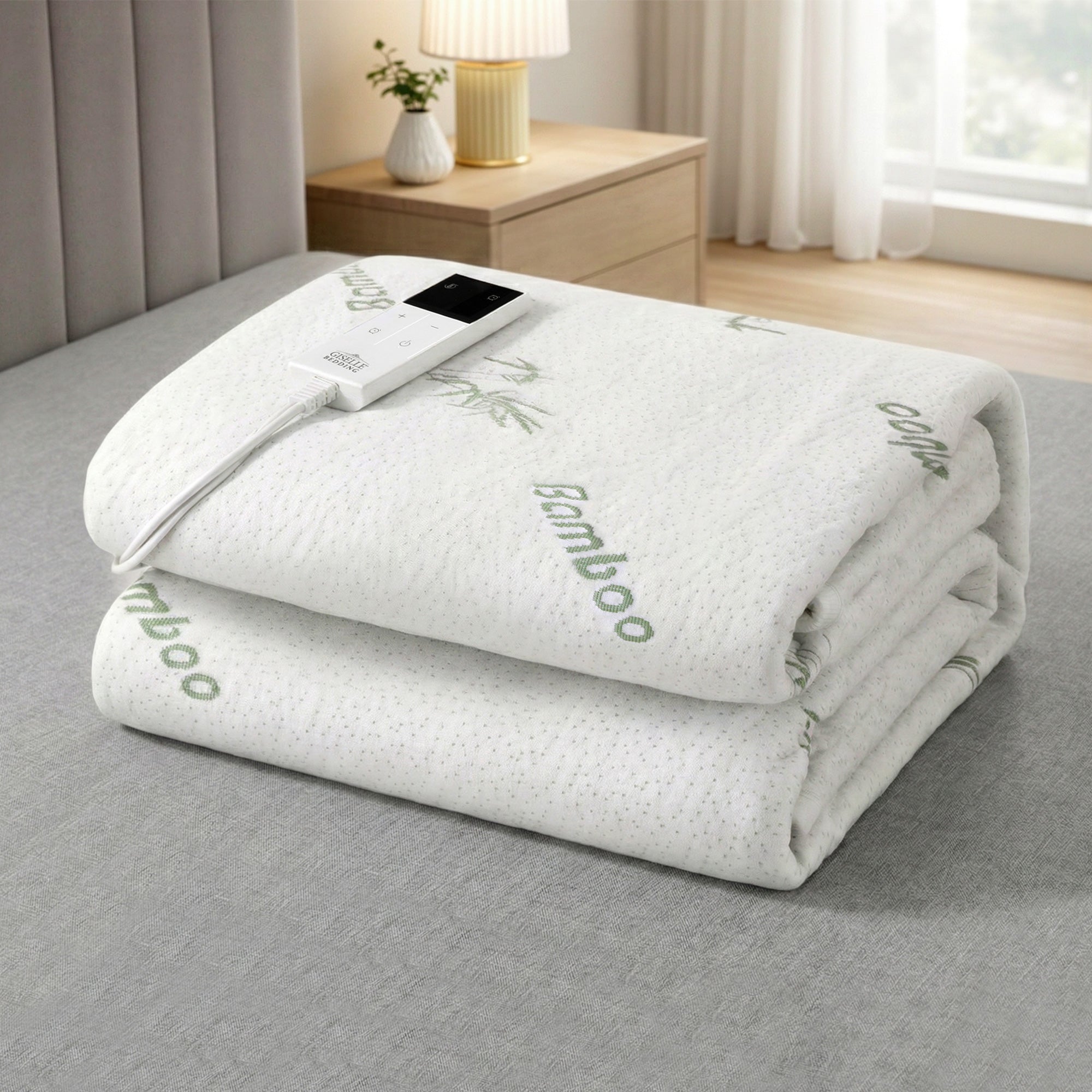 Giselle Electric Blanket Bamboo Fabric Fitted Heated Pad Underlay Washable Winter – Single
