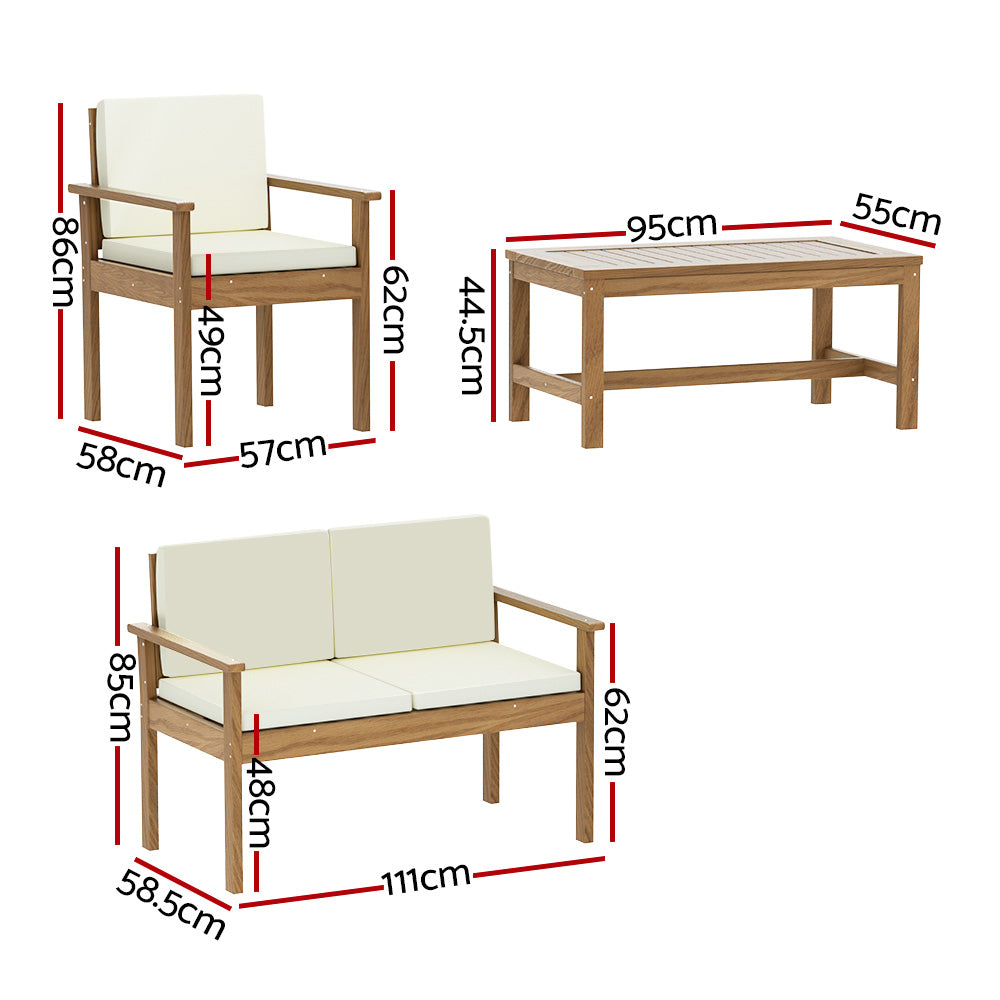 Linden 4-Piece Outdoor Sofa Set – Brown / Wood