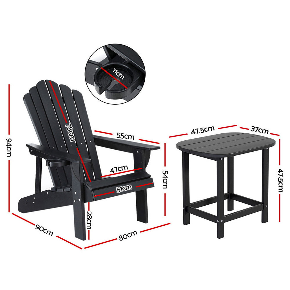 Gardeon HDPE Adirondack Chairs – Black – Set of 2