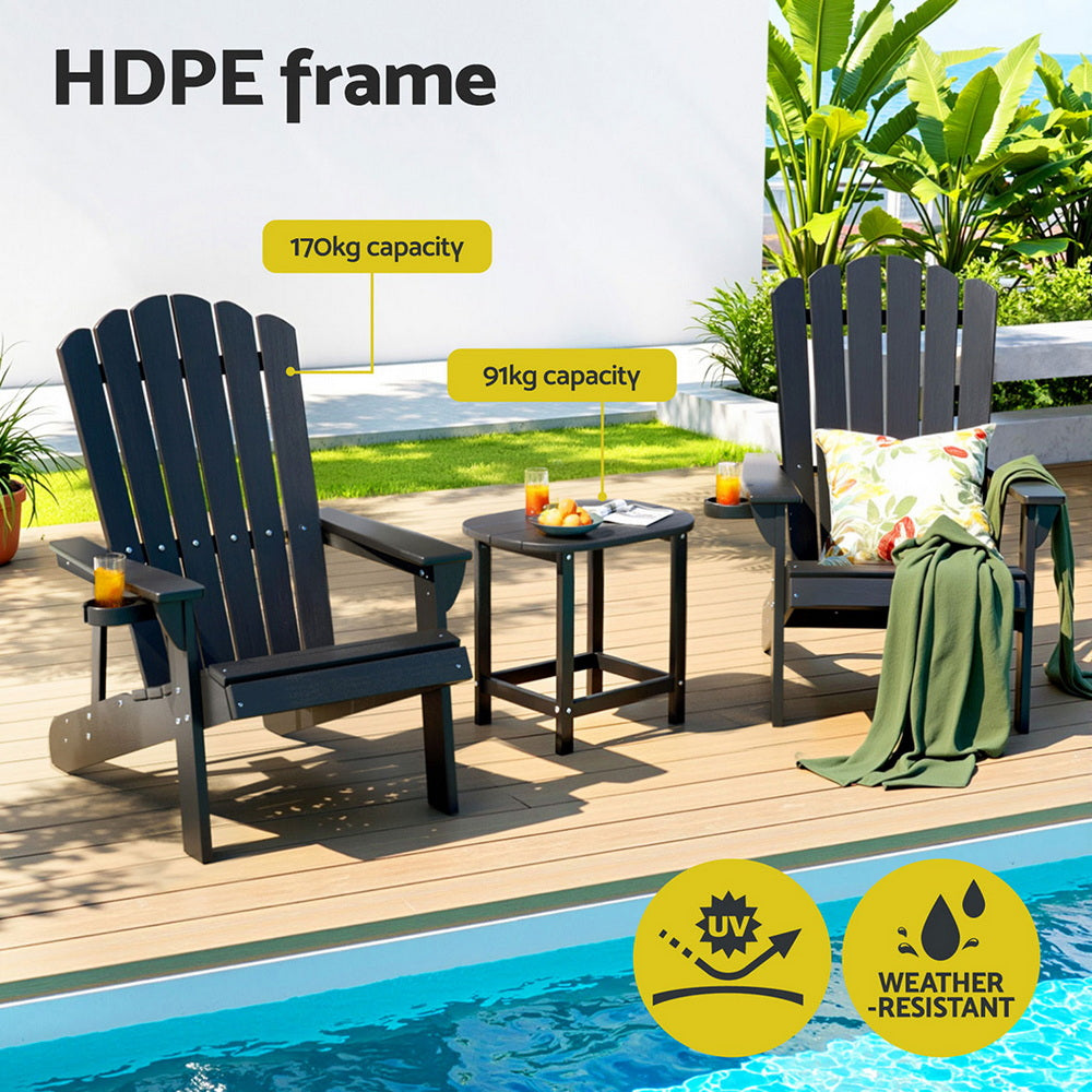Gardeon HDPE Adirondack Chairs – Black – Set of 2