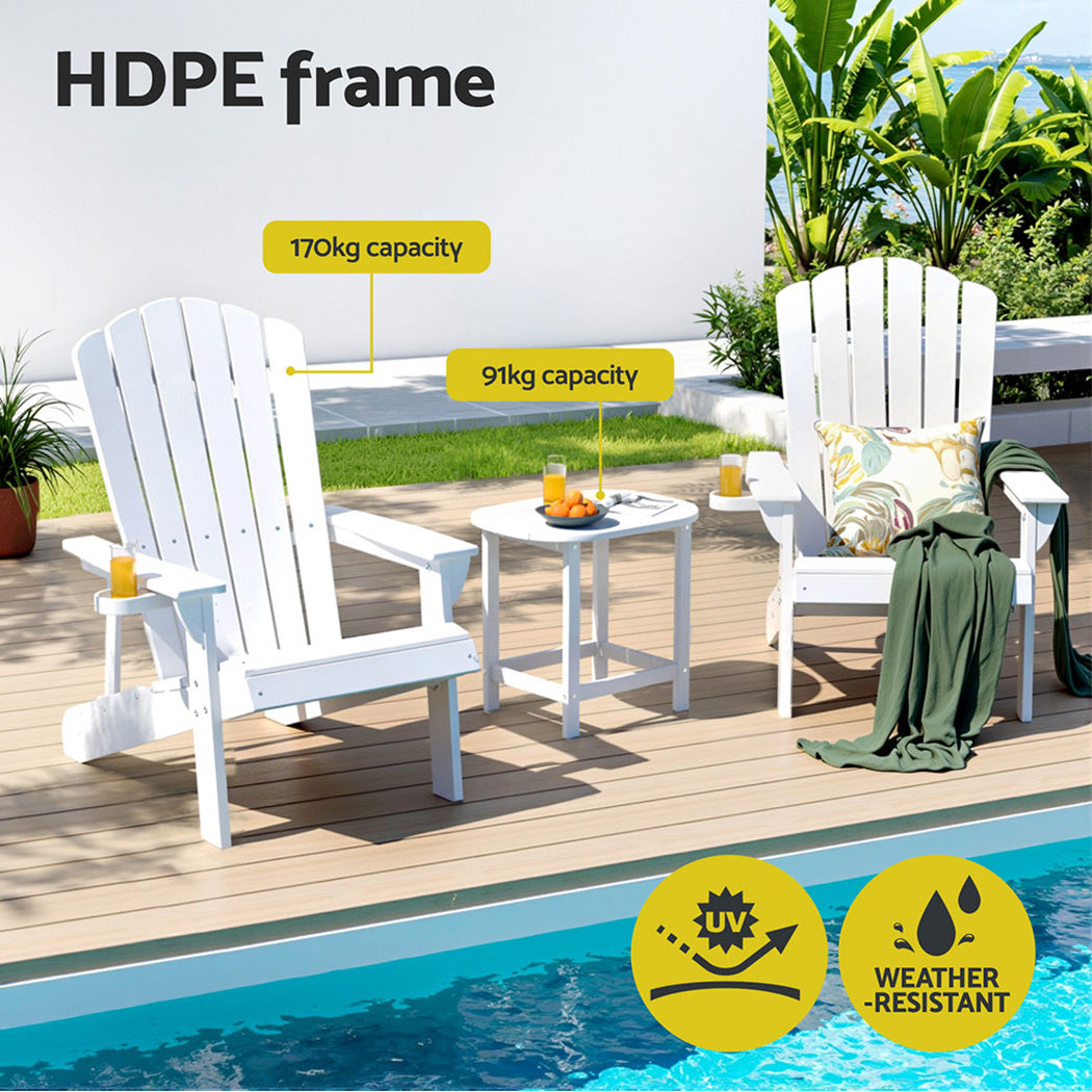 Gardeon HDPE Adirondack Chairs – White – Set of 2