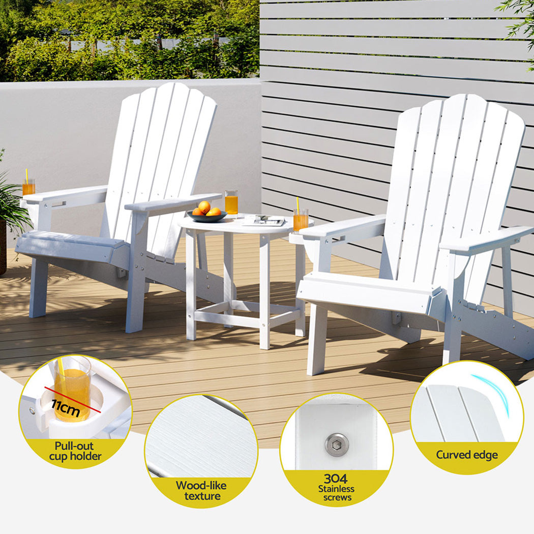 Gardeon HDPE Adirondack Chairs – White – Set of 2