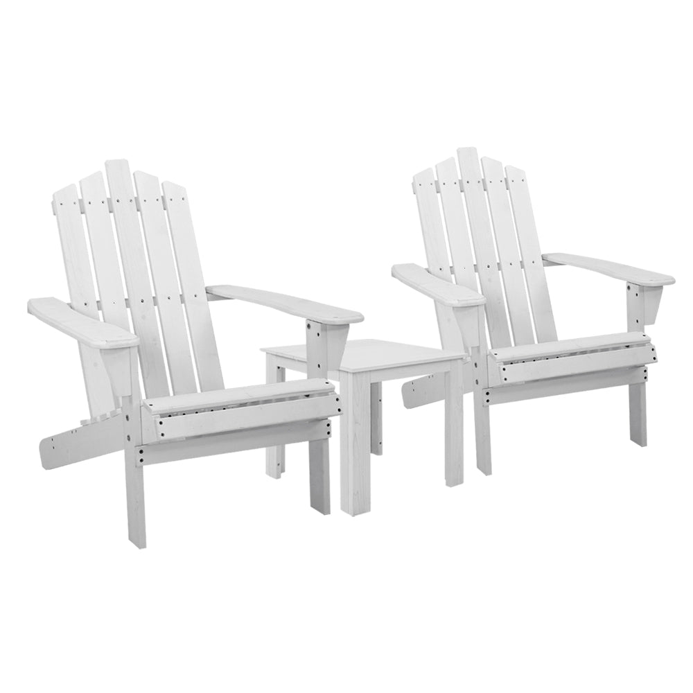 Arlo 3PC Adirondack Outdoor Table and Chairs Wooden Beach Chair White