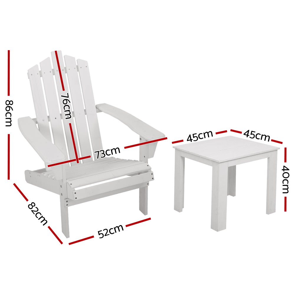 Serano Adirondack Chair Set with Side Table – White – Set of 3